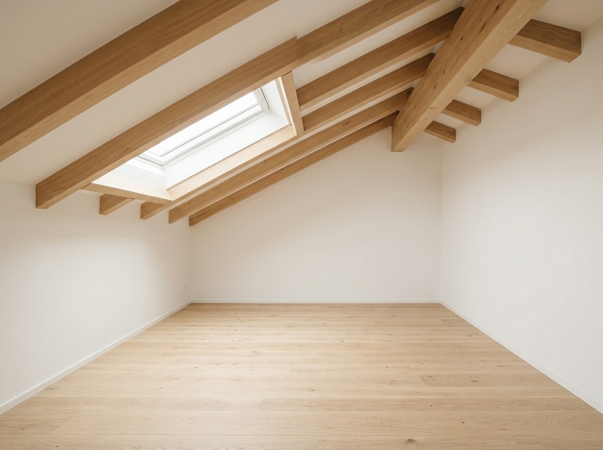 Ausgebautes Dachgeschoss mit sichtbaren Balken und Dachfenster in Altdorf