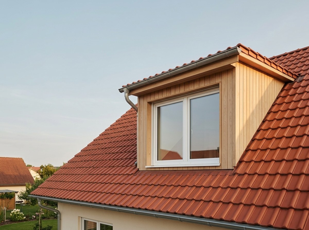 Dachgaube mit Holzverkleidung auf einem Ziegeldach